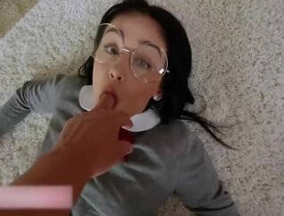 Kneading coochie of nerdy teen. Red-hot bi-atch gets banged